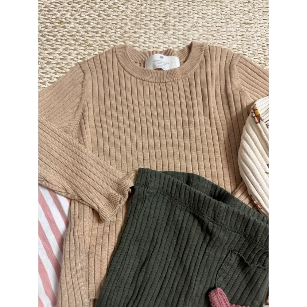 HM Zara Toddler Girls 2T Ribbed Clothing Lot Floral Jumpsuit neutral Cottagecore